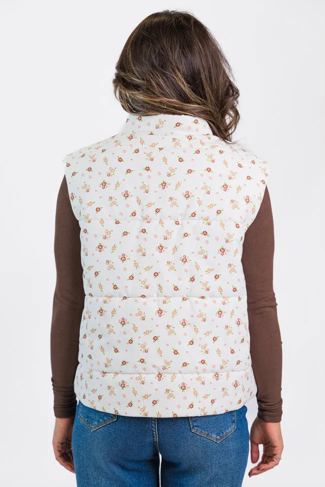 In A Bubble Ivory Floral Puffer Vest FINAL SALE