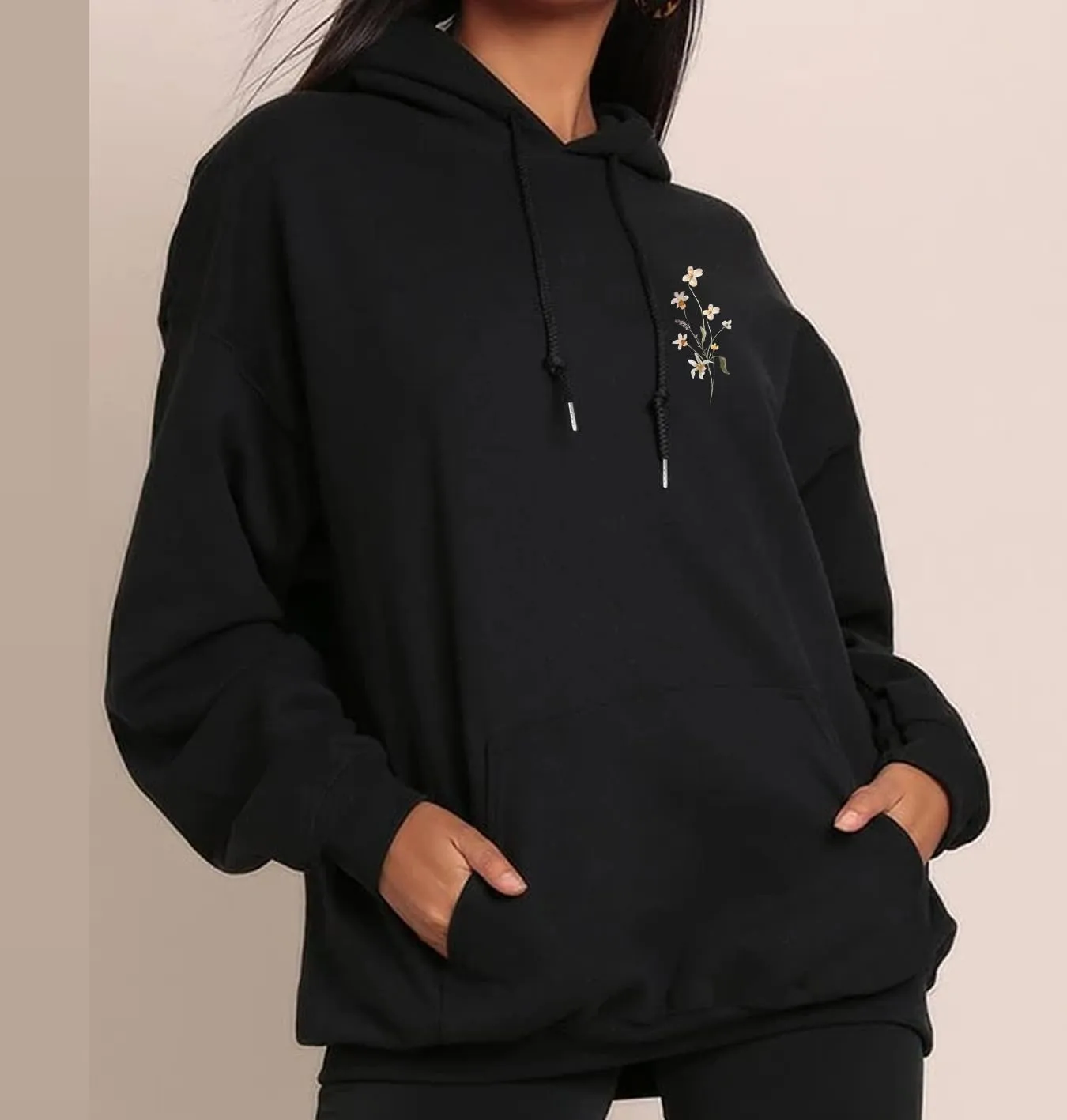 ISOLAY Womens Solid Floral Print Hoodies Long Sleeve Oversized Sweatshirts Fleece Warm Y2K Jacket with Pockets