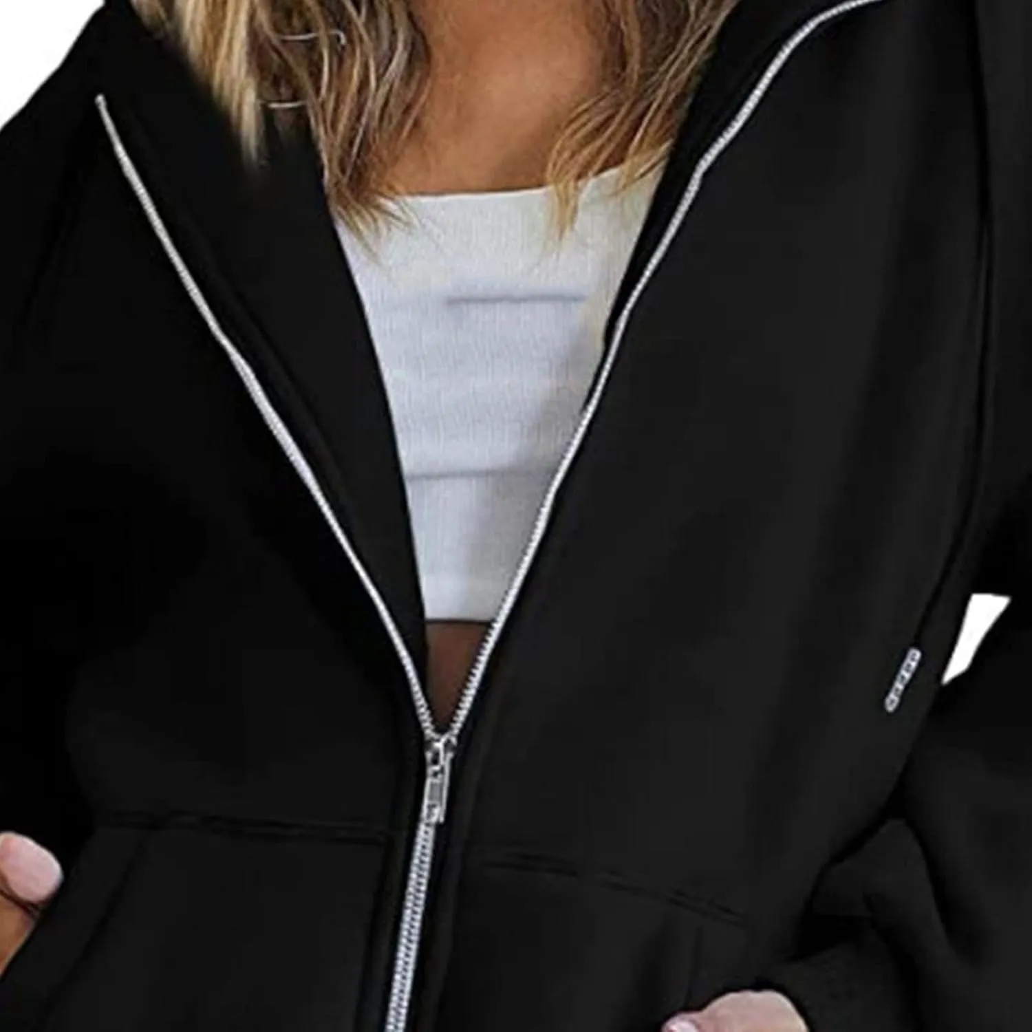 JEsilunmaMY Women's Cute Oversized Hoodies Zip Long Sleeve Drawstring Sweatshirts with Pocket Casual Loose Fall Sportwear