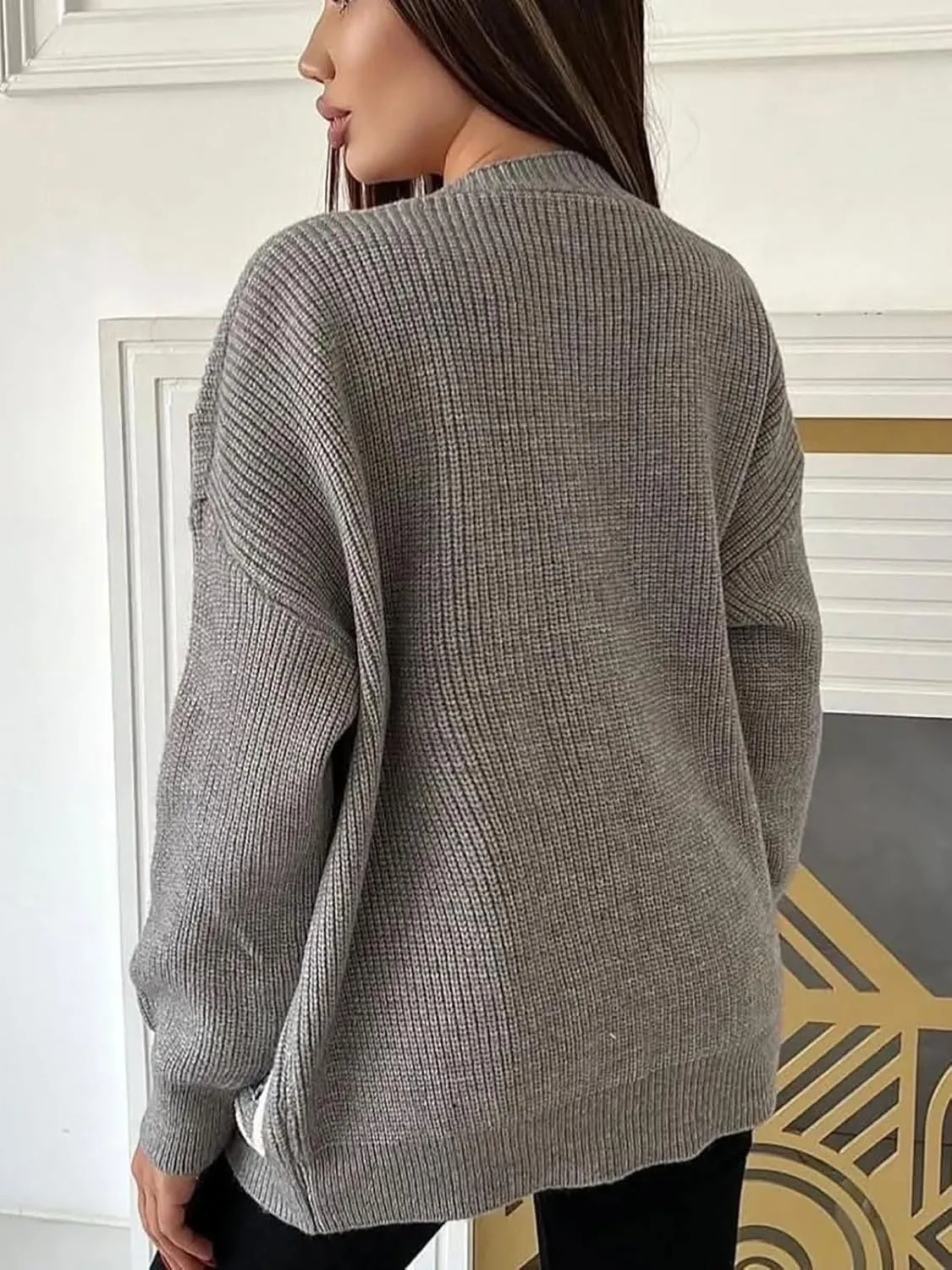 KANSOON Cardigan Sweaters for Women Casual Open Front Button Down Denim Patchwork Loose Knit Outerwear with Pockets