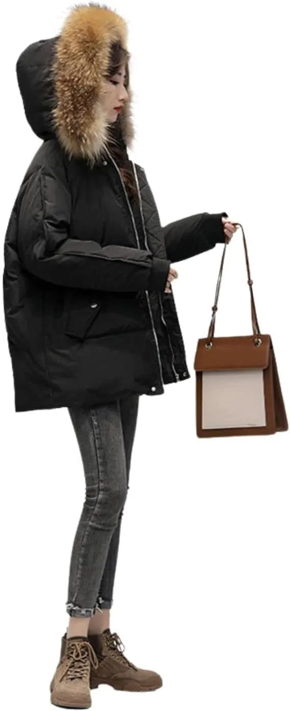 Kinkia Women's Faux Fur Quilted Hooded Jacket Casual Lightweight Cotton Padded Warm Down Coat