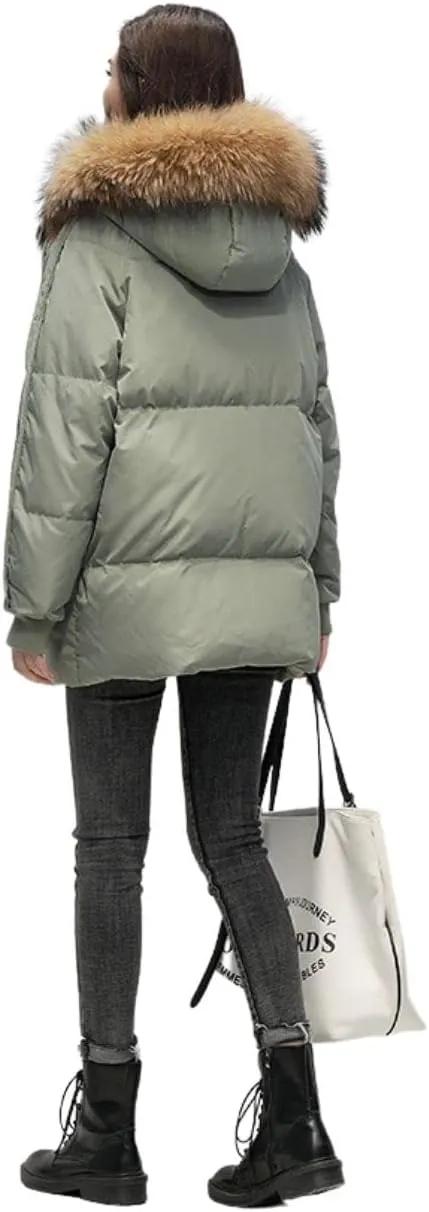 Kinkia Women's Faux Fur Quilted Hooded Jacket Casual Lightweight Cotton Padded Warm Down Coat