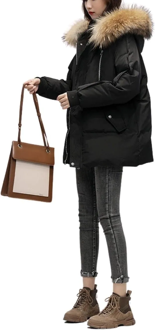 Kinkia Women's Faux Fur Quilted Hooded Jacket Casual Lightweight Cotton Padded Warm Down Coat