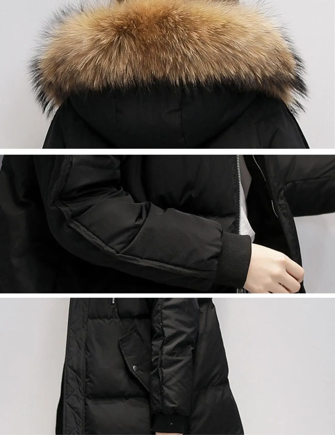 Kinkia Women's Faux Fur Quilted Hooded Jacket Casual Lightweight Cotton Padded Warm Down Coat