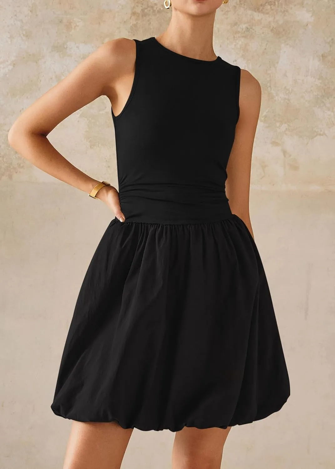 KIRUNDO Summer Bubble Dress for Women 2025 Casual Mini Spring Bodycon Cocktail Dresses Sleeveless Drop Waist Sundress Beach