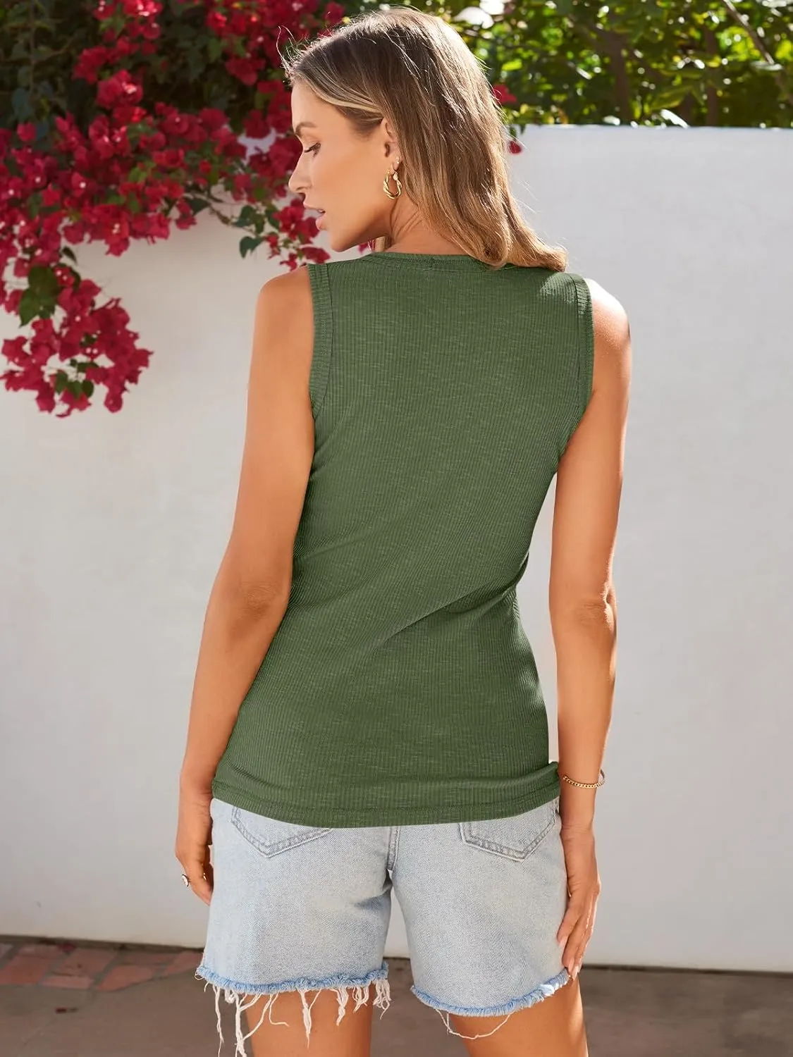 Kissfix Tank Tops for Women Summer Casual Cute Sleeveless Henley Shirts Beach Vacation Clothes Basic Tees