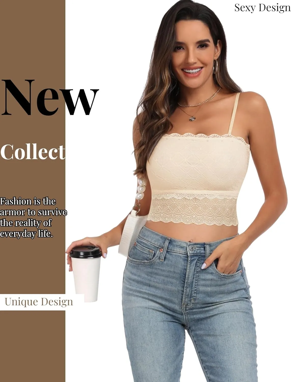 Lace Bralette for Women Camisole Tops Spaghetti Strap Double-Layered Tube Tops Lace Bandeau Bra
