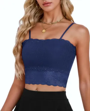 Lace Bralette for Women Camisole Tops Spaghetti Strap Double-Layered Tube Tops Lace Bandeau Bra