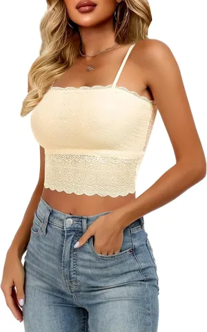 Lace Bralette for Women Camisole Tops Spaghetti Strap Double-Layered Tube Tops Lace Bandeau Bra