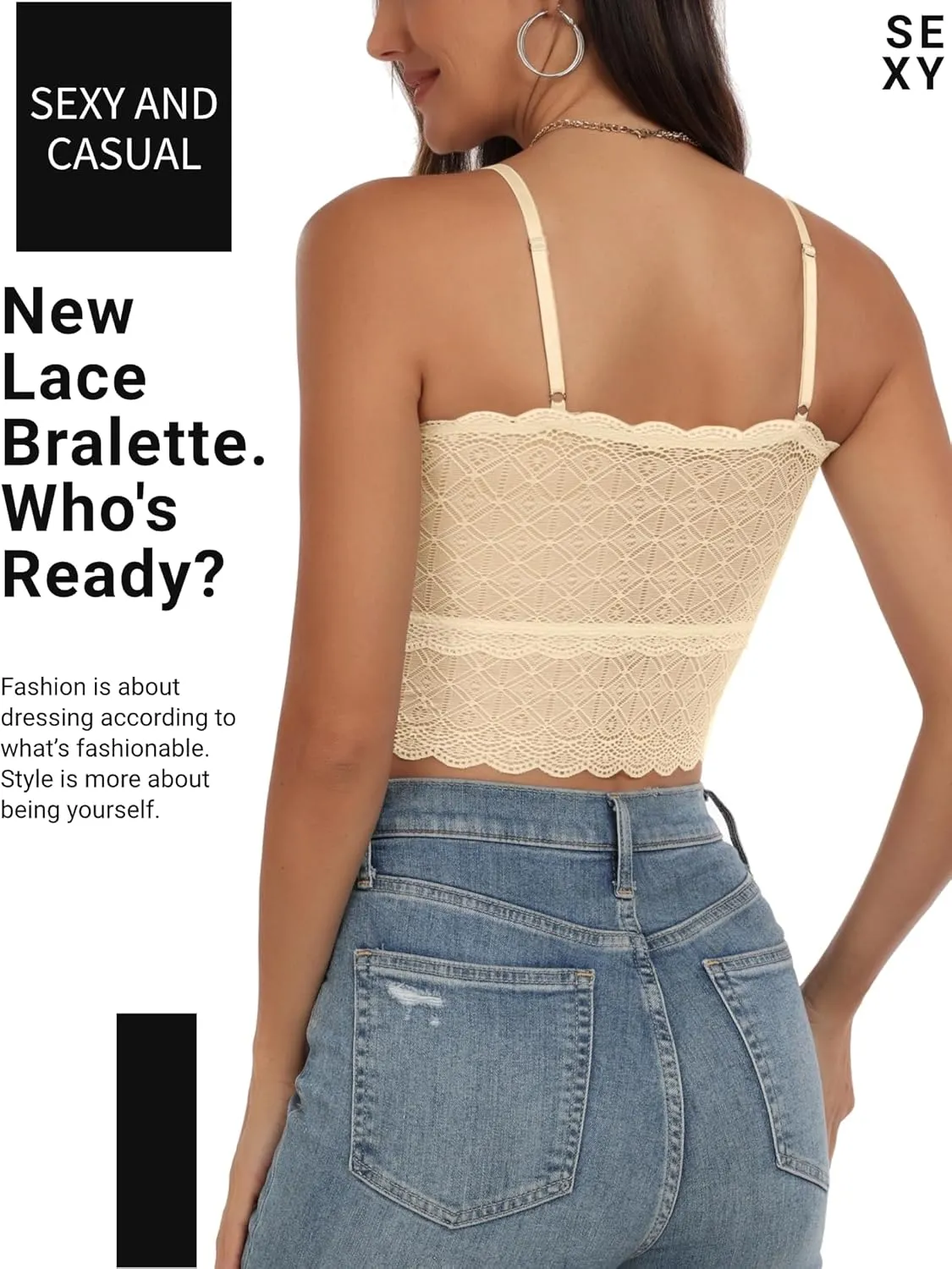 Lace Bralette for Women Camisole Tops Spaghetti Strap Double-Layered Tube Tops Lace Bandeau Bra