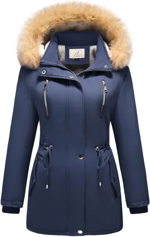 Lamgool Women's Sherpa Fleece Down Jacket Thicken Winter Coat Warm Parka with Hood