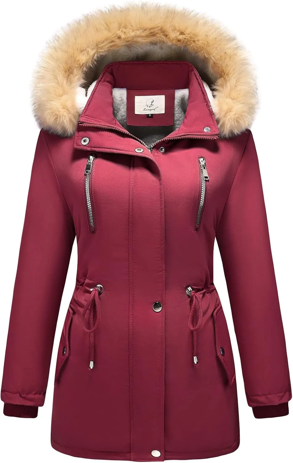Lamgool Women's Sherpa Fleece Down Jacket Thicken Winter Coat Warm Parka with Hood