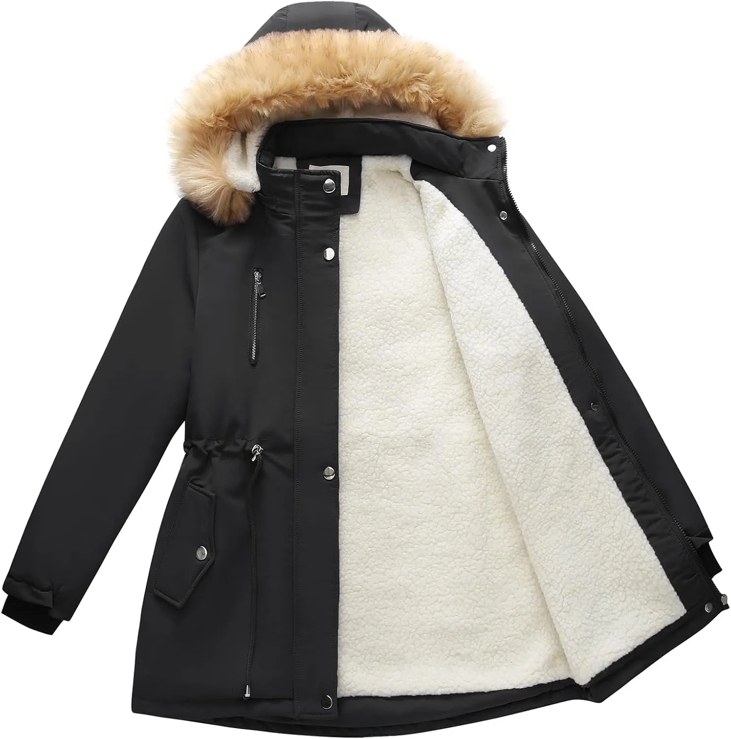 Lamgool Women's Sherpa Fleece Down Jacket Thicken Winter Coat Warm Parka with Hood