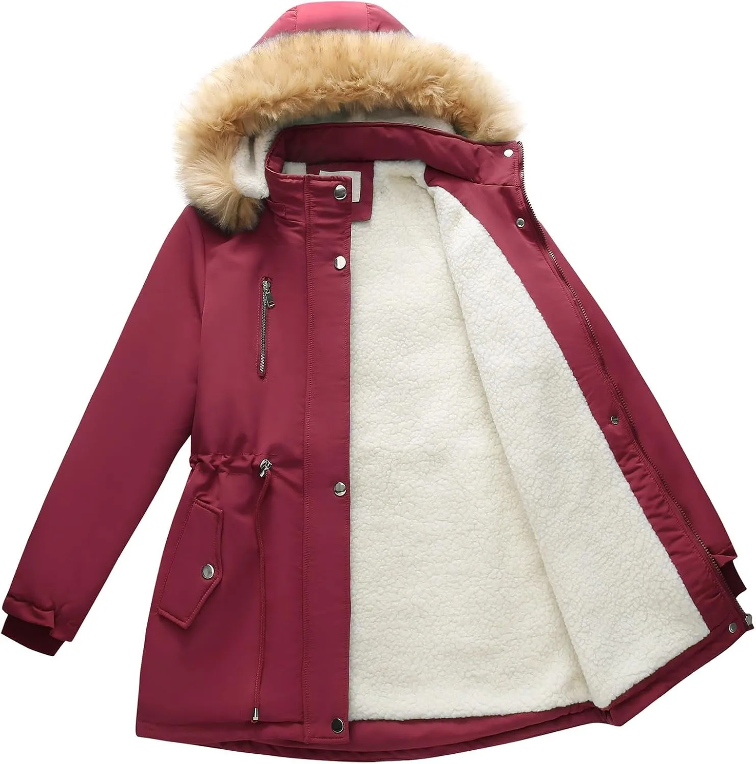 Lamgool Women's Sherpa Fleece Down Jacket Thicken Winter Coat Warm Parka with Hood