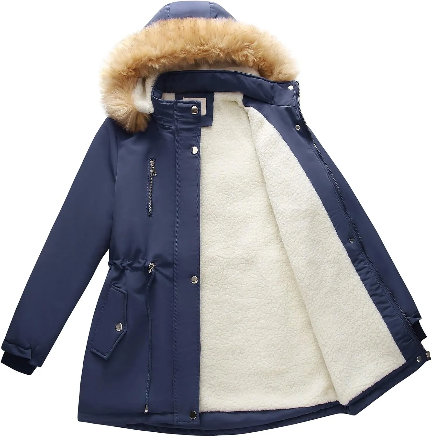 Lamgool Women's Sherpa Fleece Down Jacket Thicken Winter Coat Warm Parka with Hood