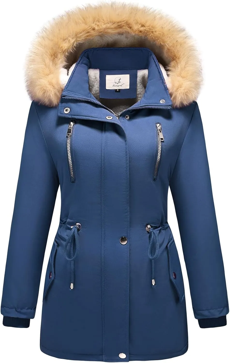 Lamgool Women's Sherpa Fleece Down Jacket Thicken Winter Coat Warm Parka with Hood