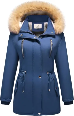 Lamgool Women's Sherpa Fleece Down Jacket Thicken Winter Coat Warm Parka with Hood