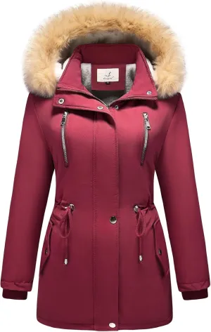 Lamgool Women's Sherpa Fleece Down Jacket Thicken Winter Coat Warm Parka with Hood