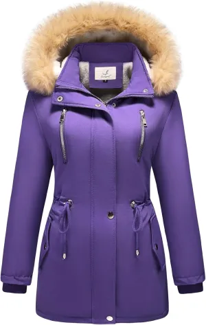 Lamgool Women's Sherpa Fleece Down Jacket Thicken Winter Coat Warm Parka with Hood