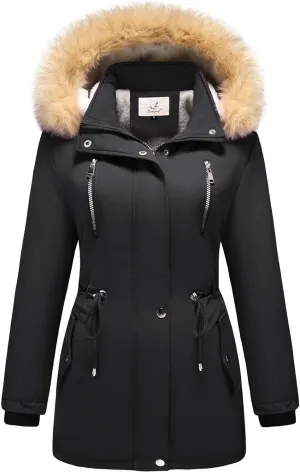 Lamgool Women's Sherpa Fleece Down Jacket Thicken Winter Coat Warm Parka with Hood