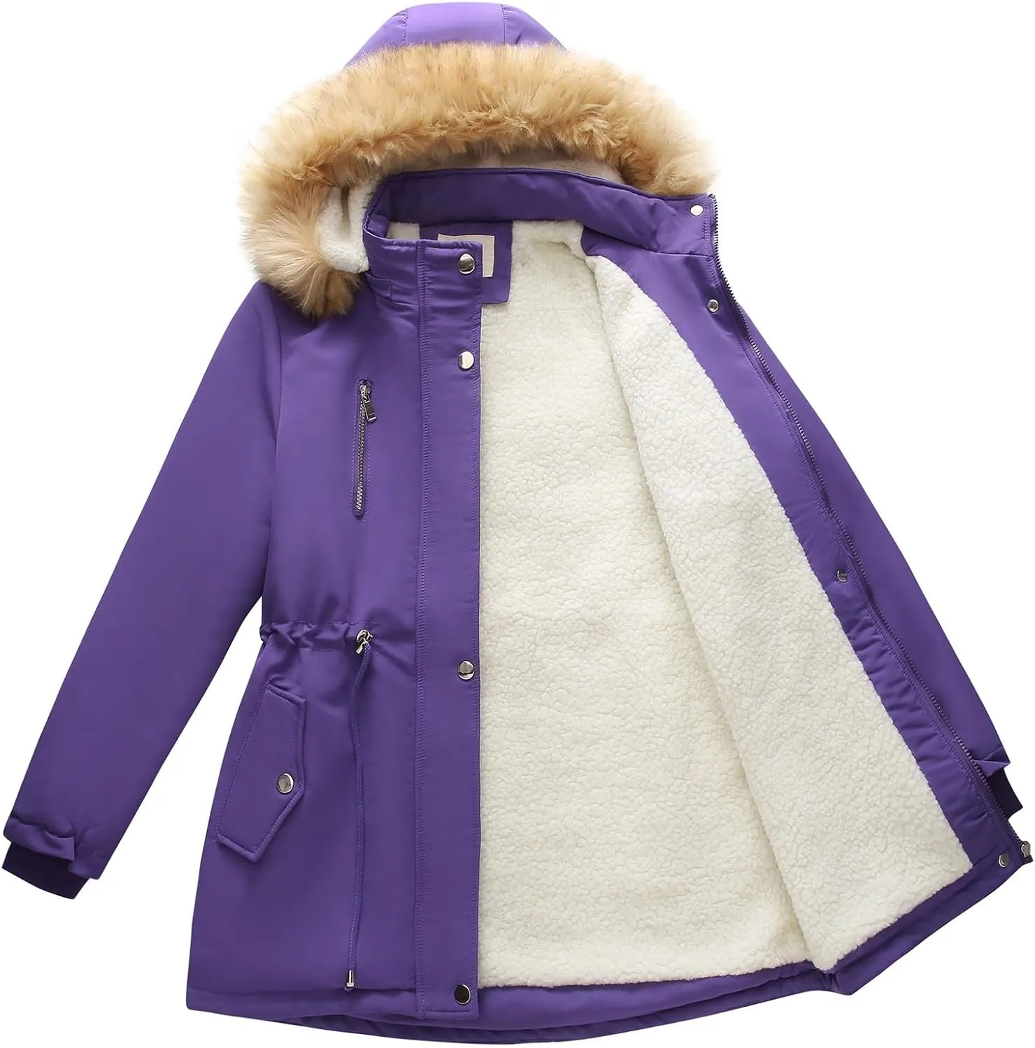 Lamgool Women's Sherpa Fleece Down Jacket Thicken Winter Coat Warm Parka with Hood