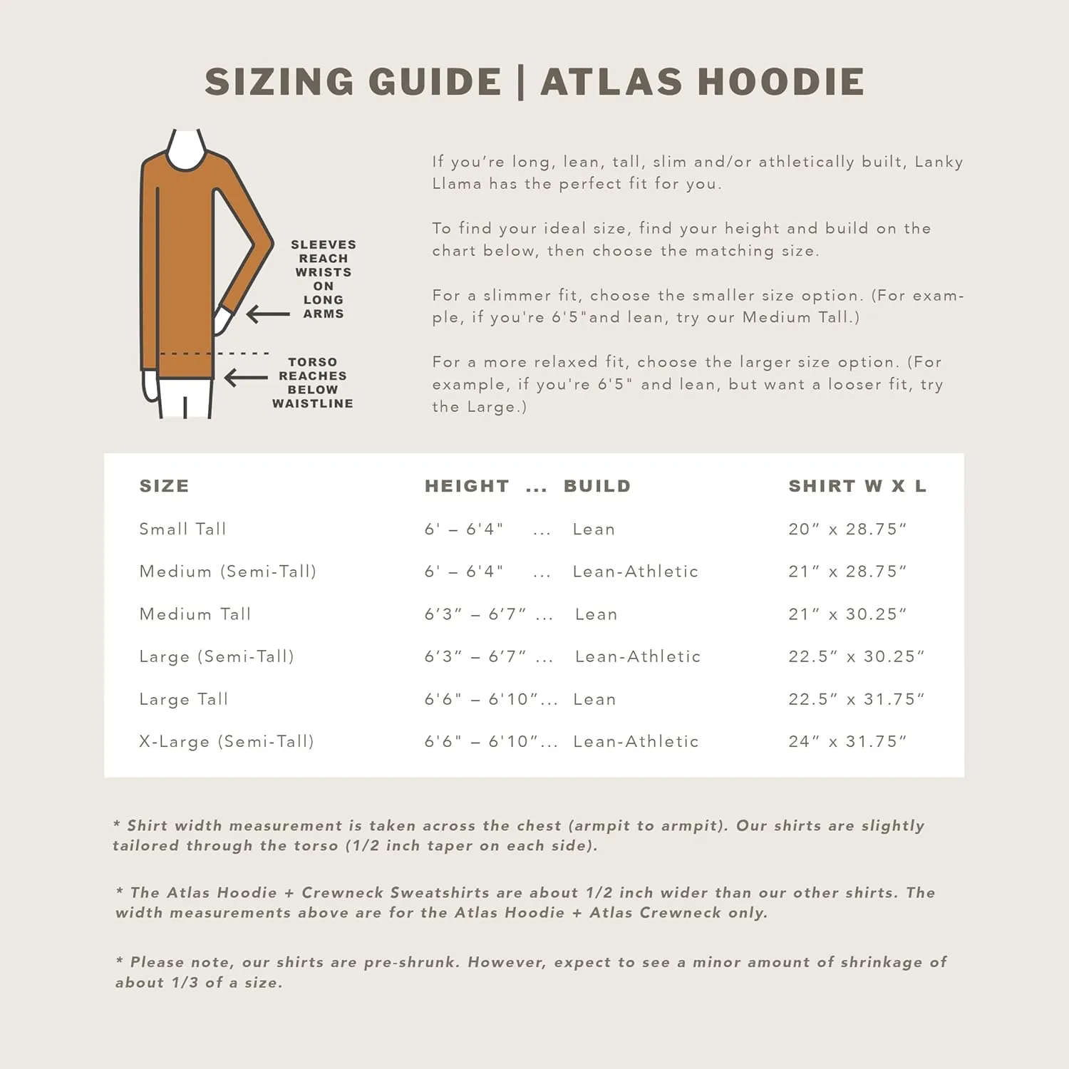 Lanky Llama (NEW) Atlas Hoodie Sweatshirt  Raglan Sleeve | For Tall Slim Men