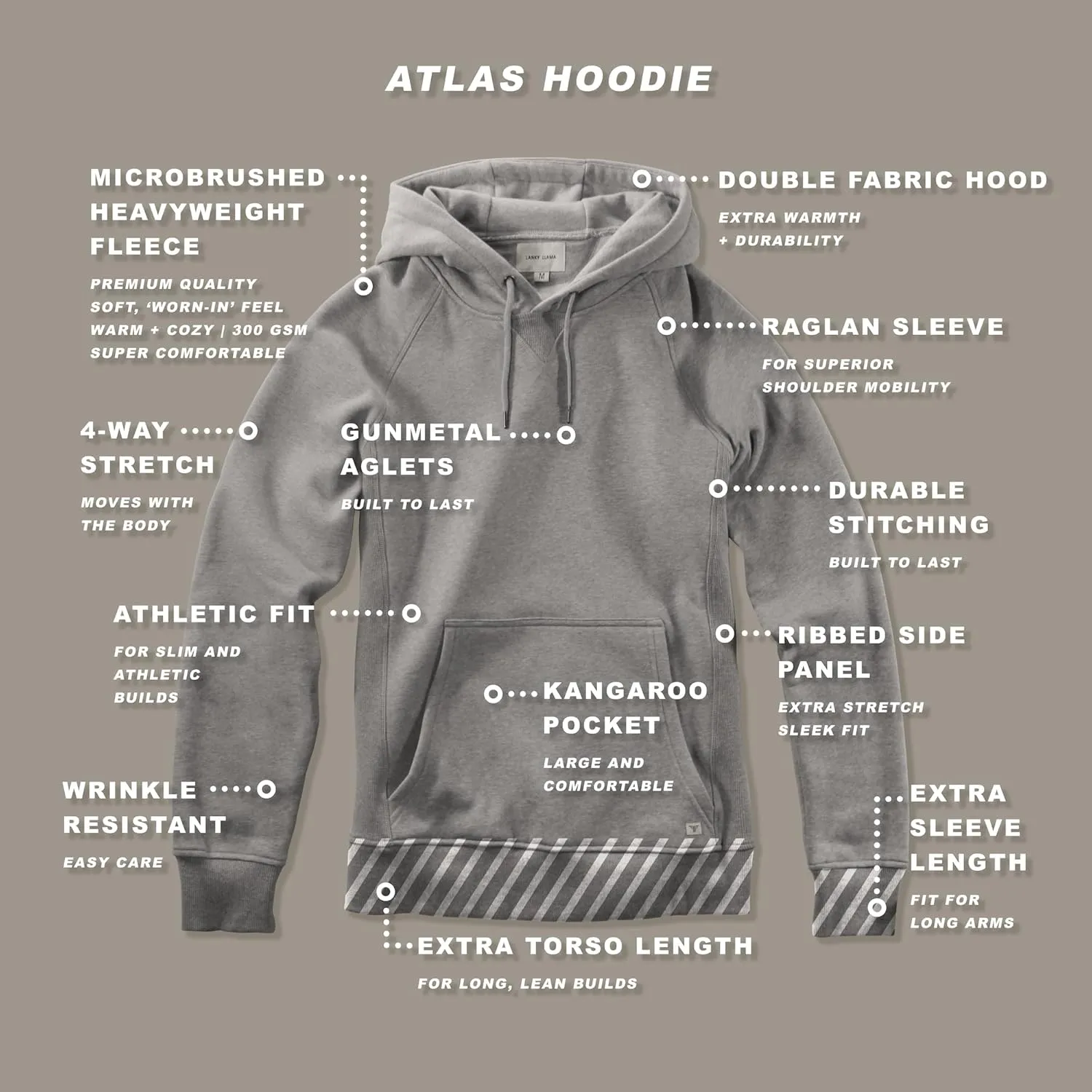 Lanky Llama (NEW) Atlas Hoodie Sweatshirt  Raglan Sleeve | For Tall Slim Men