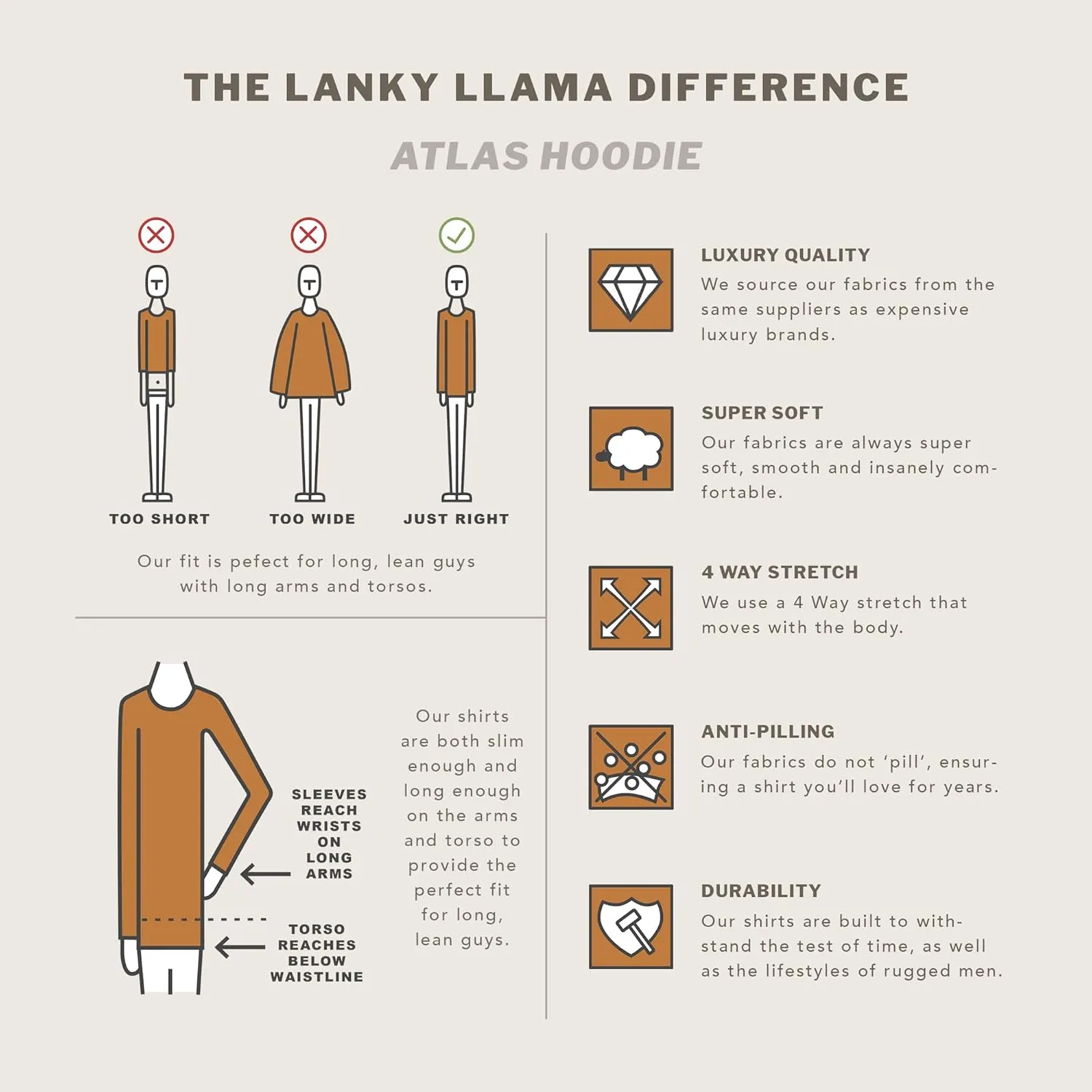 Lanky Llama (NEW) Atlas Hoodie Sweatshirt  Raglan Sleeve | For Tall Slim Men