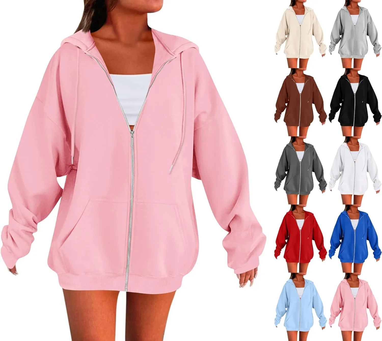lcyhony Womens Fleece Zip Up Hoodie Trendy Oversized Long Sleeve Sweatshirt Lightweight Casual Workout Jackets with Pockets