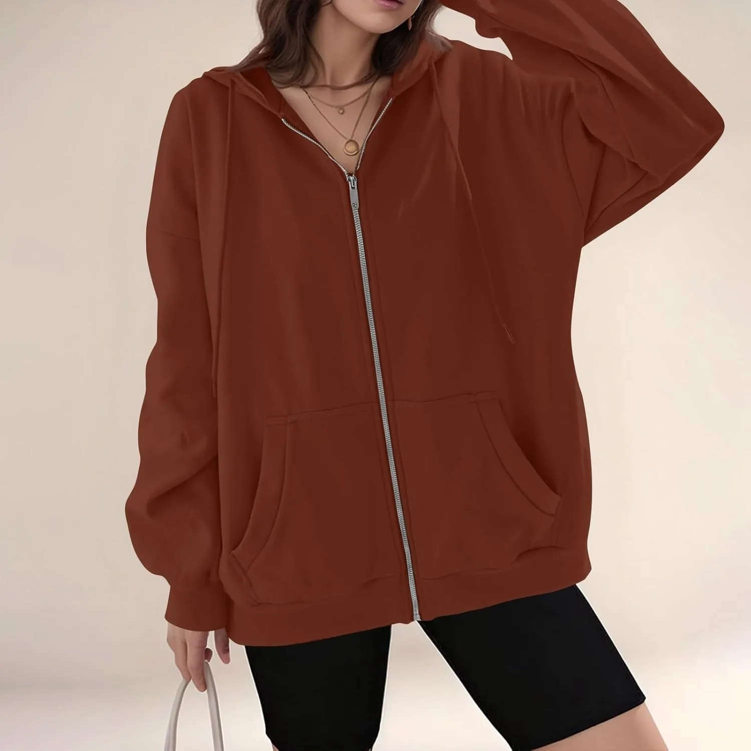 lcyhony Womens Fleece Zip Up Hoodie Trendy Oversized Long Sleeve Sweatshirt Lightweight Casual Workout Jackets with Pockets