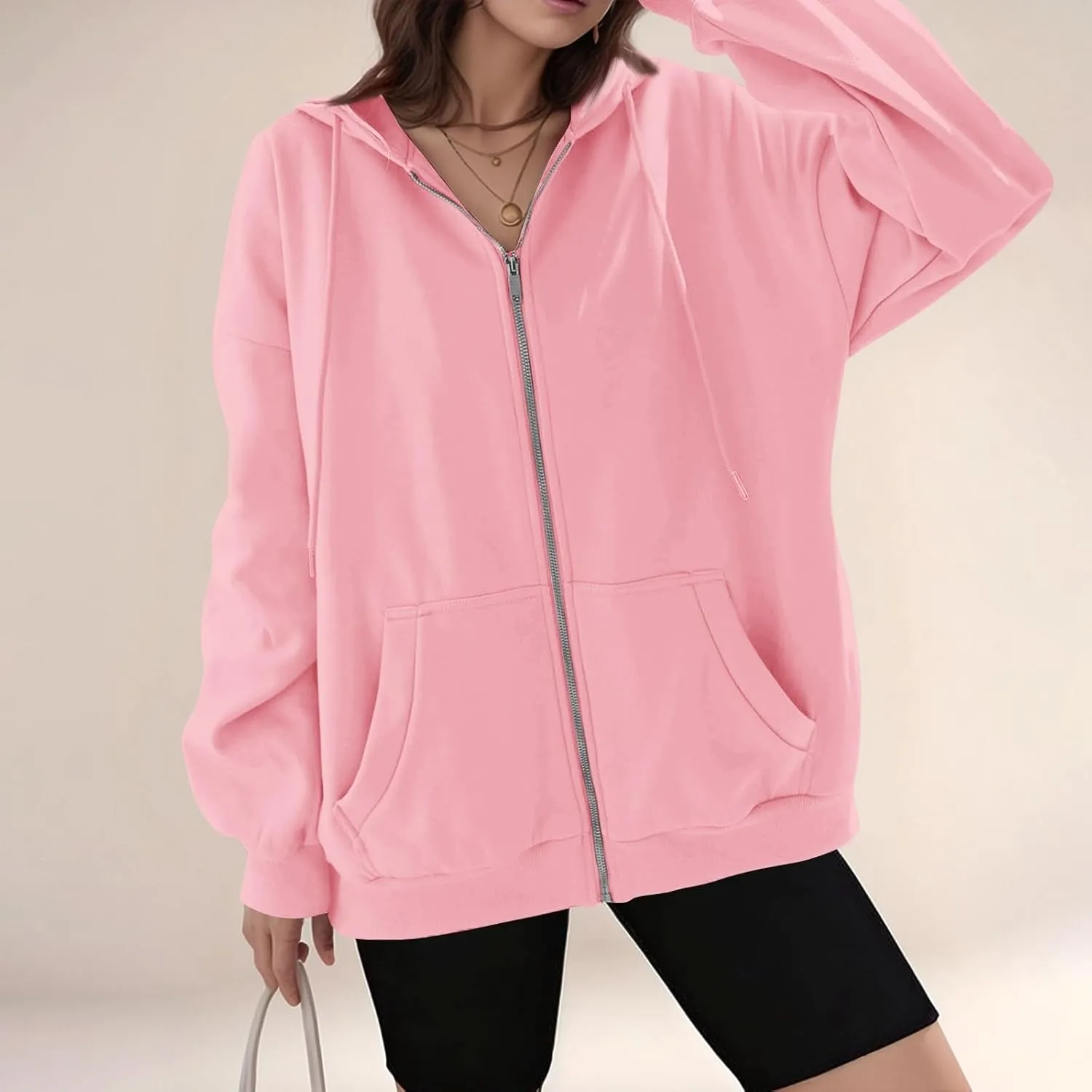 lcyhony Womens Fleece Zip Up Hoodie Trendy Oversized Long Sleeve Sweatshirt Lightweight Casual Workout Jackets with Pockets