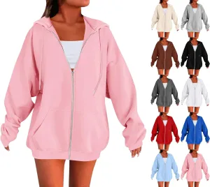 lcyhony Womens Fleece Zip Up Hoodie Trendy Oversized Long Sleeve Sweatshirt Lightweight Casual Workout Jackets with Pockets