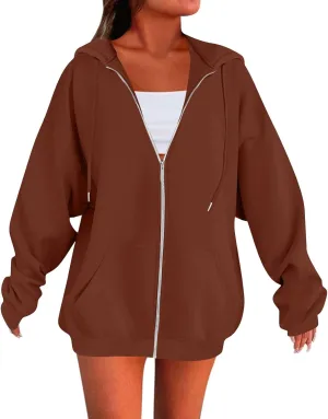 lcyhony Womens Fleece Zip Up Hoodie Trendy Oversized Long Sleeve Sweatshirt Lightweight Casual Workout Jackets with Pockets