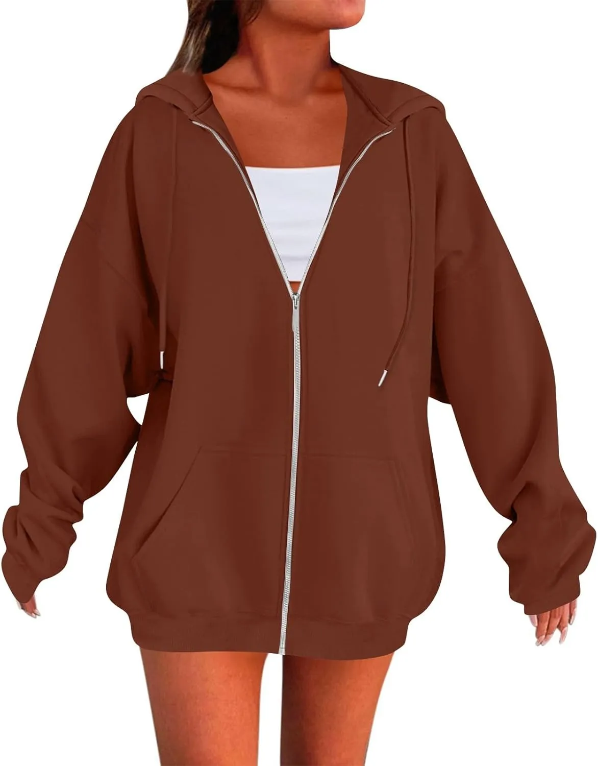 lcyhony Womens Fleece Zip Up Hoodie Trendy Oversized Long Sleeve Sweatshirt Lightweight Casual Workout Jackets with Pockets