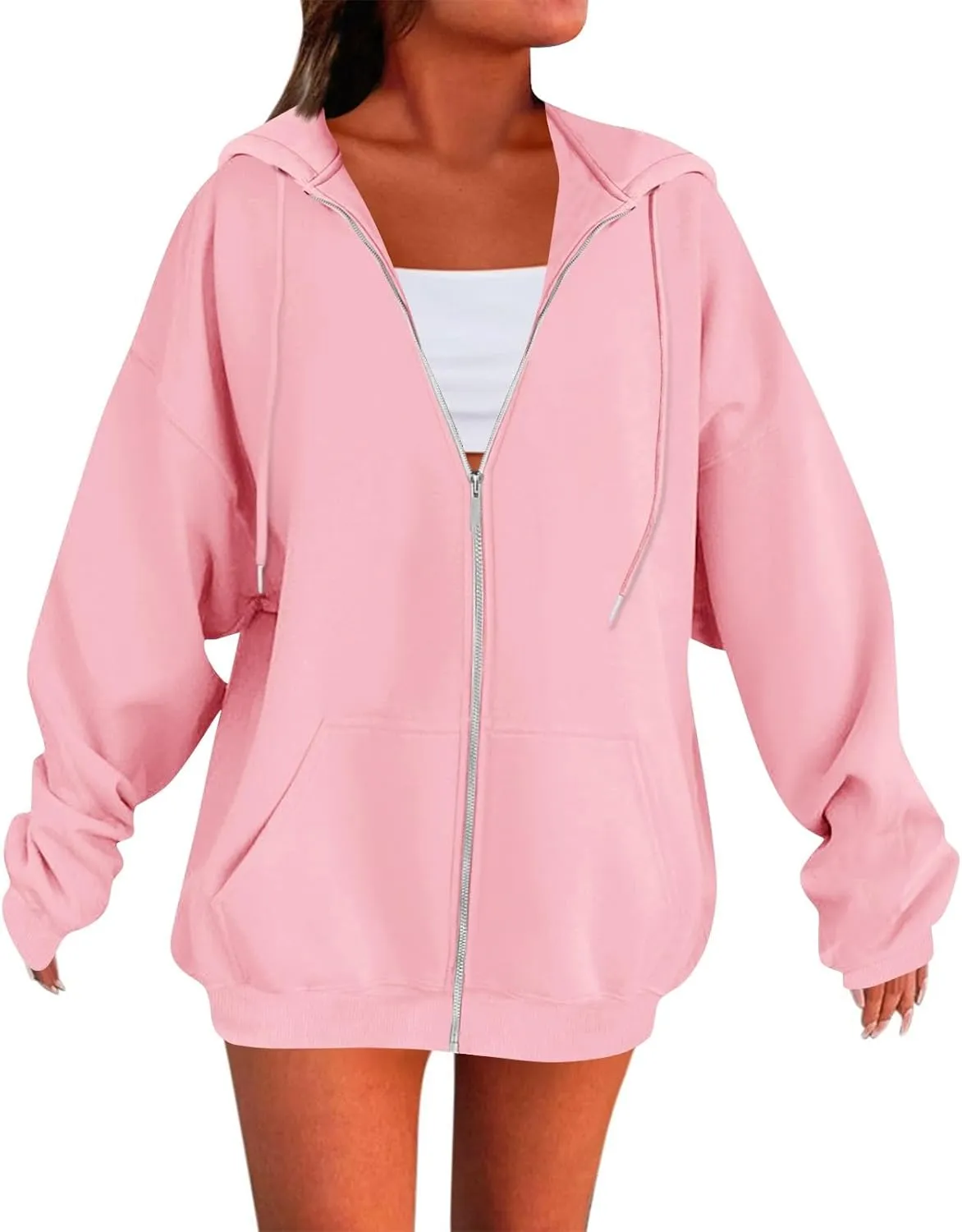 lcyhony Womens Fleece Zip Up Hoodie Trendy Oversized Long Sleeve Sweatshirt Lightweight Casual Workout Jackets with Pockets