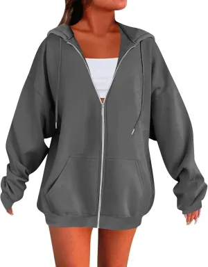 lcyhony Womens Fleece Zip Up Hoodie Trendy Oversized Long Sleeve Sweatshirt Lightweight Casual Workout Jackets with Pockets