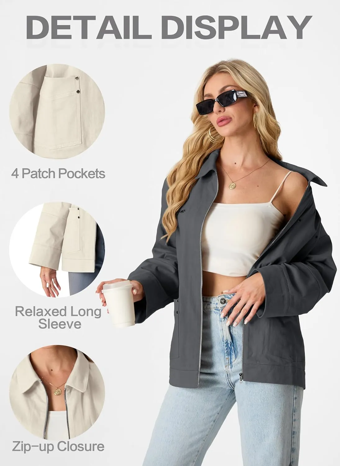 Lepunuo Women's Oversized Casual Jackets Zip Up Long Sleeve Military Utility Anorak Coat Fall Fashion 2024 Trendy Outwear
