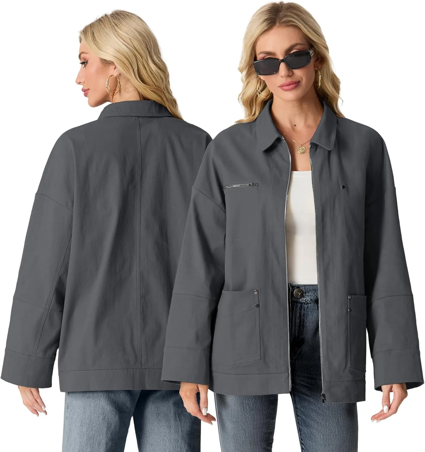 Lepunuo Women's Oversized Casual Jackets Zip Up Long Sleeve Military Utility Anorak Coat Fall Fashion 2024 Trendy Outwear