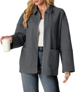 Lepunuo Women's Oversized Casual Jackets Zip Up Long Sleeve Military Utility Anorak Coat Fall Fashion 2024 Trendy Outwear