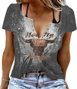 Let 'er Rip Cowboy T-Shirt Tee Women Casual Country Music Short Sleeve Tees Tops