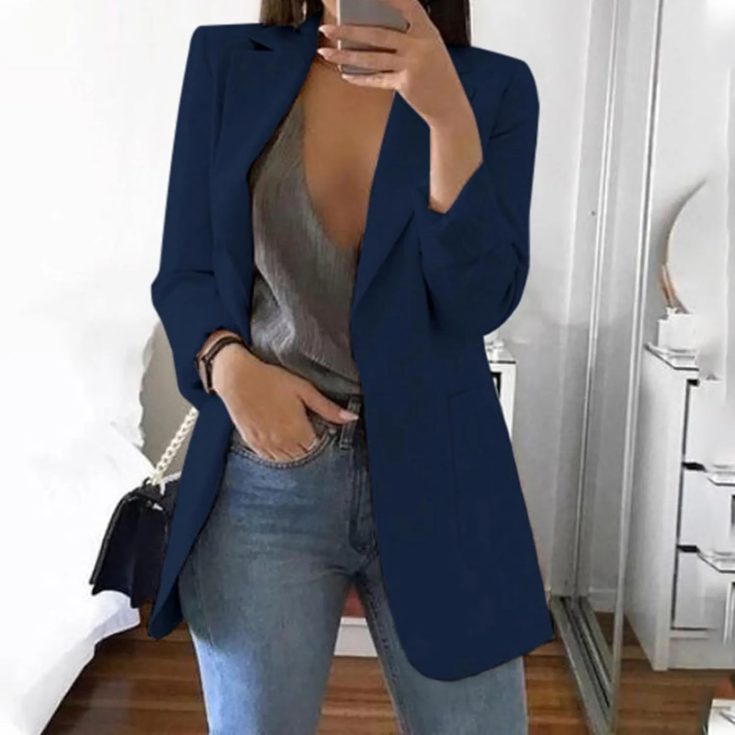 Lightweight Blazer For Women 2025 Office Work Jackets Long Sleeve Solid Formal Open Front Lapel Trendy Cardigans