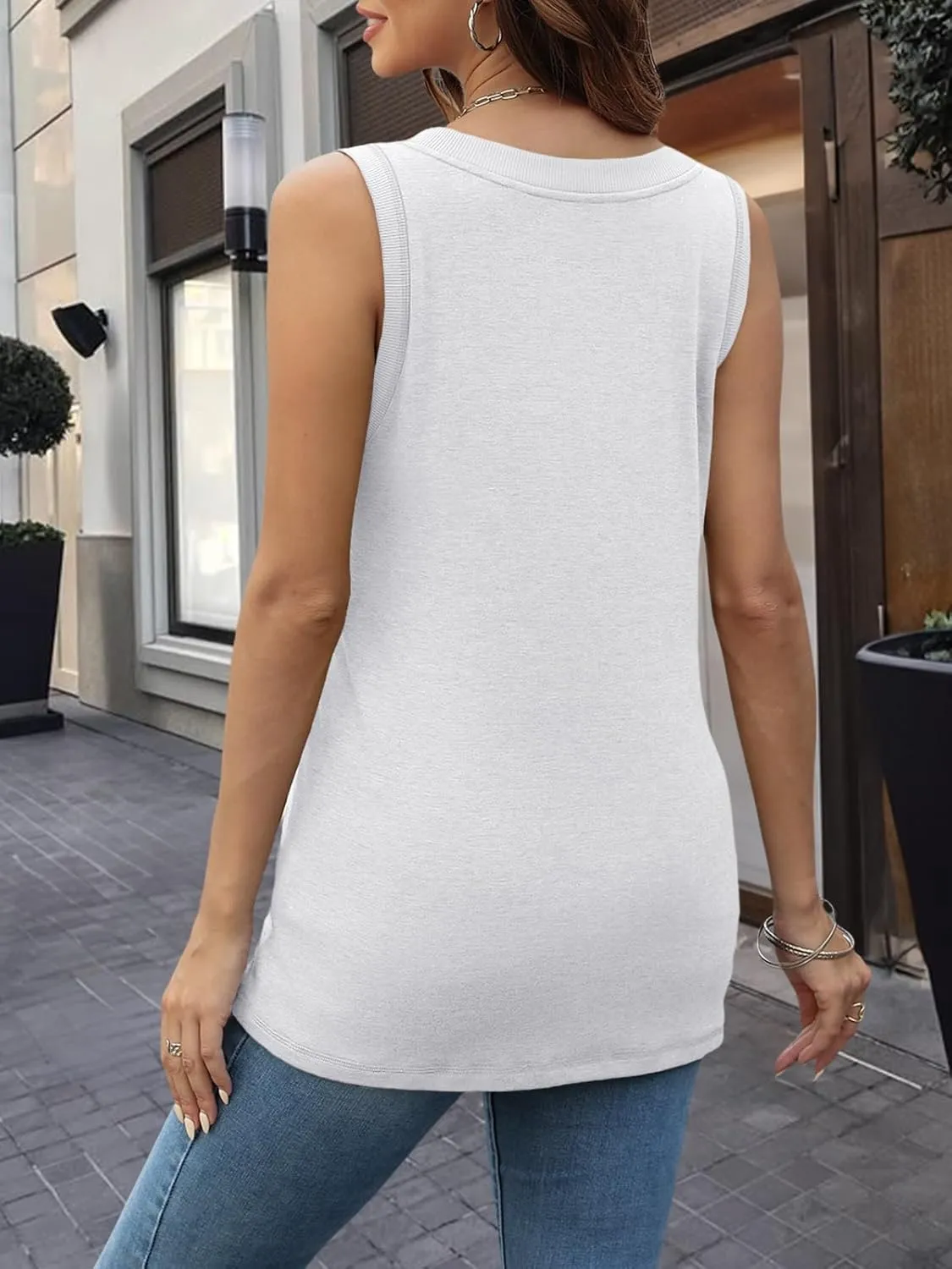 LILLUSORY Women Tank Tops 2025 V Neck Sleeveless Summer Top Casual Dressy Shirts Trendy Outfits Fashion Clothes