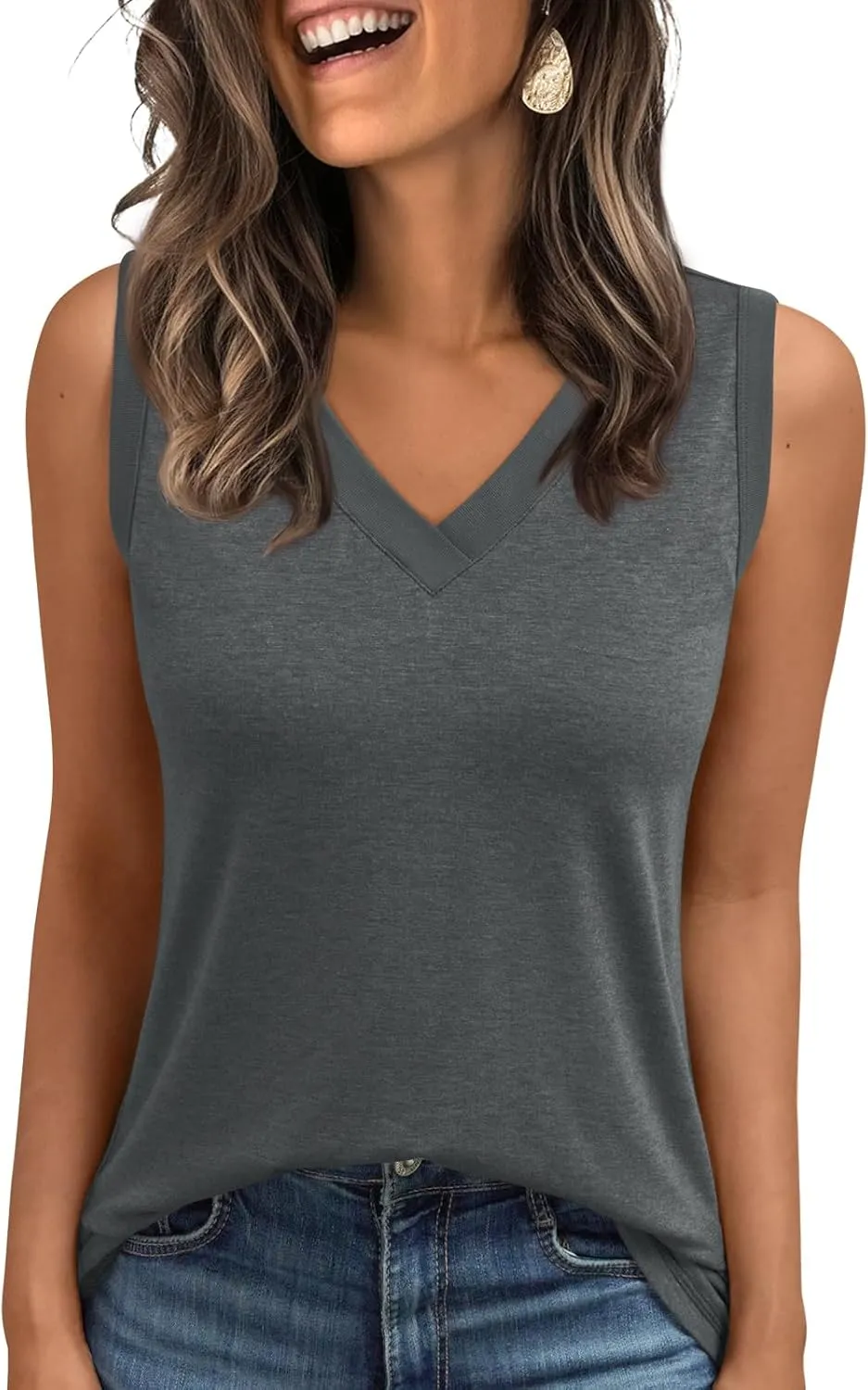 LILLUSORY Women Tank Tops 2025 V Neck Sleeveless Summer Top Casual Dressy Shirts Trendy Outfits Fashion Clothes