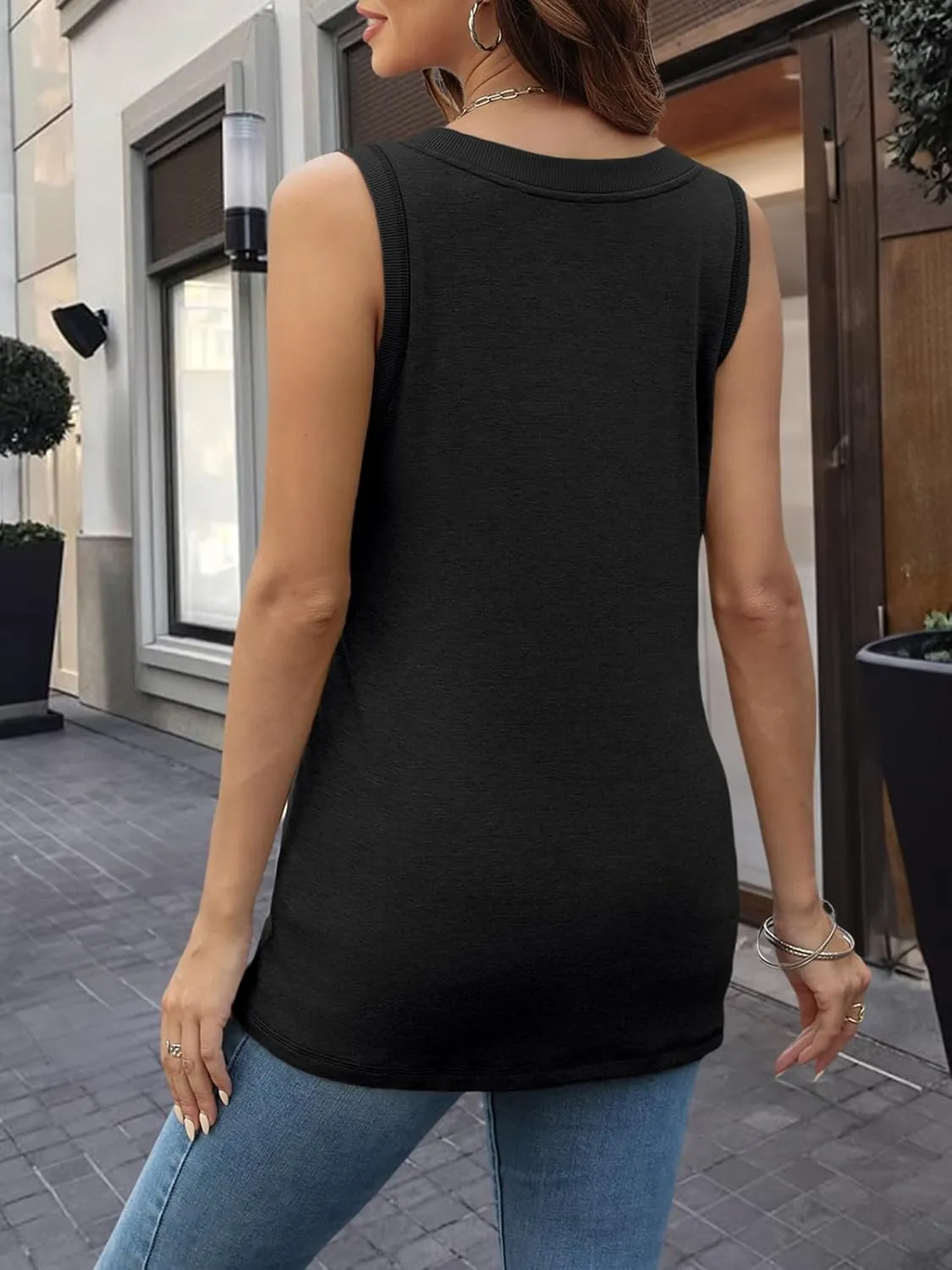 LILLUSORY Women Tank Tops 2025 V Neck Sleeveless Summer Top Casual Dressy Shirts Trendy Outfits Fashion Clothes