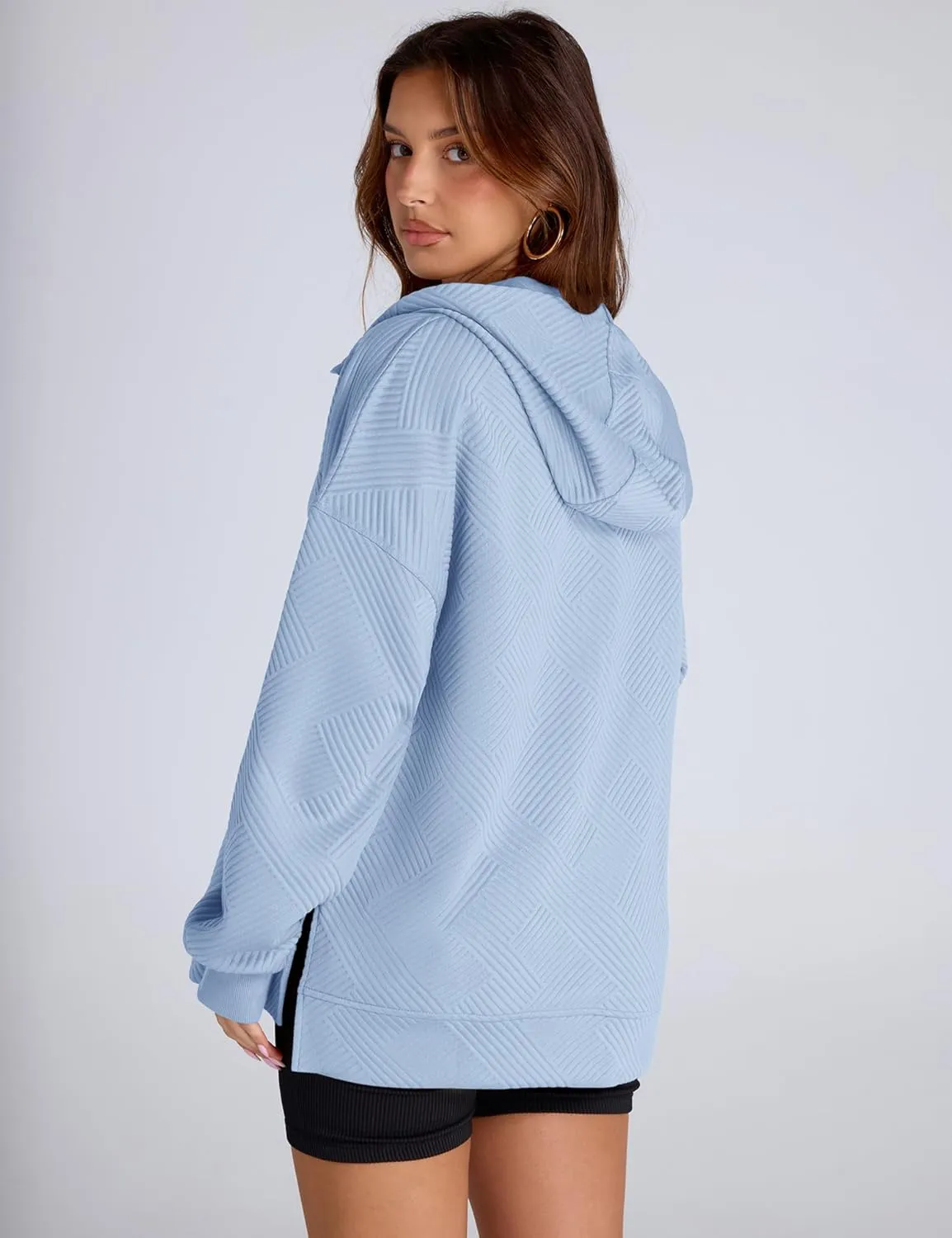 LOMON Womens Oversized Half Zip Hoodies Long Sleeve Textured Casual Sweatshirts Loose Fall Pullover Tops with Pockets