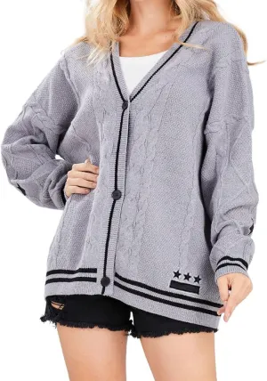 loveimgs Women's Cardigan Open Front Stars Embroideried Cable Knit Sweaters Button Down V Neck Sweater