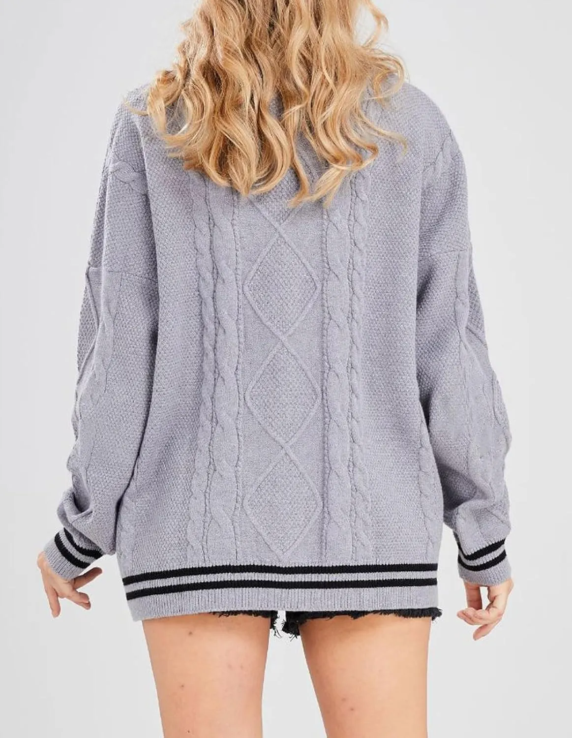 loveimgs Women's Cardigan Open Front Stars Embroideried Cable Knit Sweaters Button Down V Neck Sweater