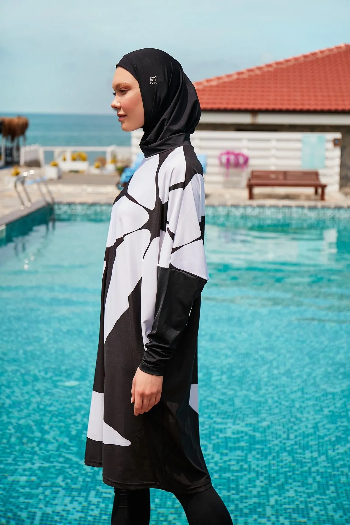 Lycra Black Burkini Modest Swimwear M2309
