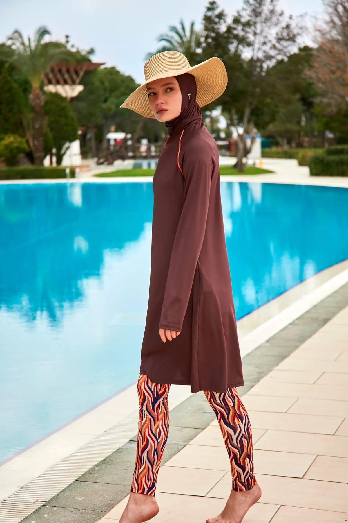 Lycra Brown Burkini Modest Swimwear M2466