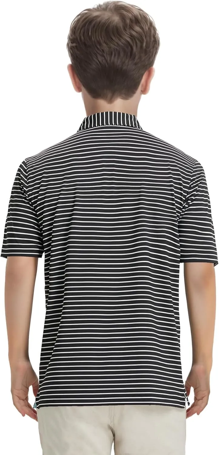 M MAELREG Boys' Polo Shirt Striped Short Sleeve Moisture Wicking Performance Stretch Active Casual Collared Kids Golf Shirt